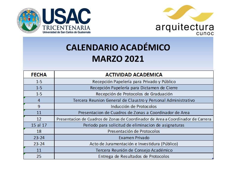 Calendario Académico Marzo 2021